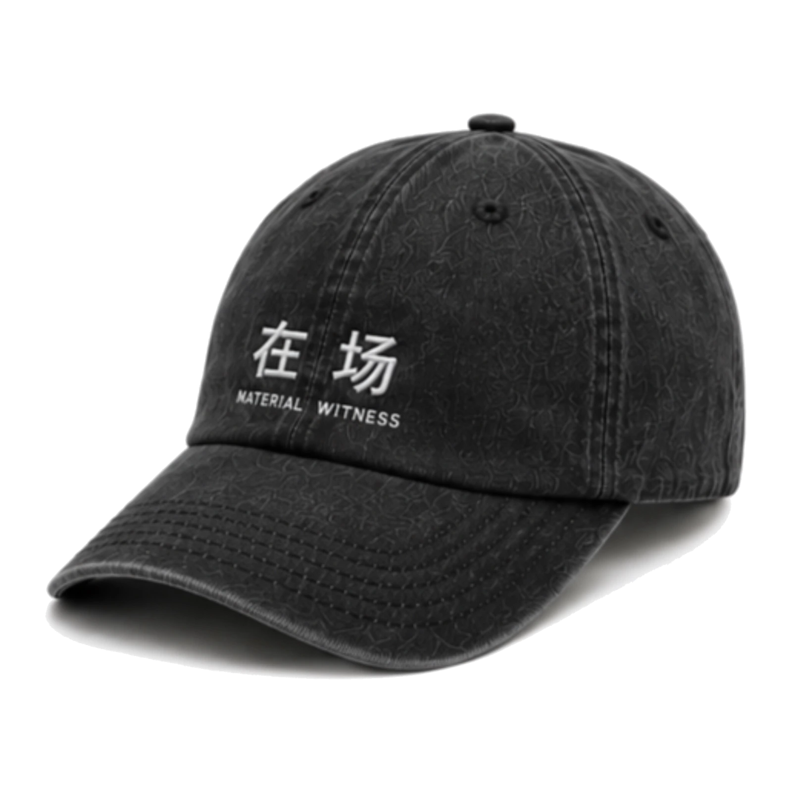 MW–003 washed black Presence cap, alternate angled view
