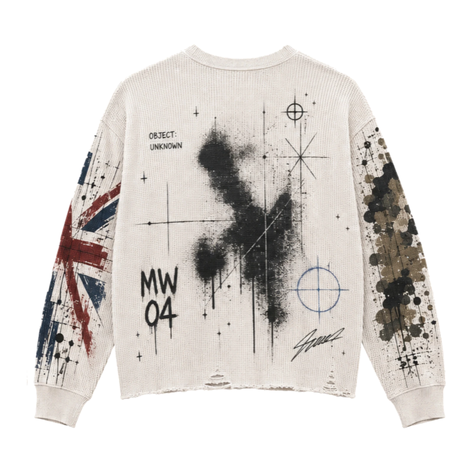 MW–004 bone waffle distressed graphic thermal, back view