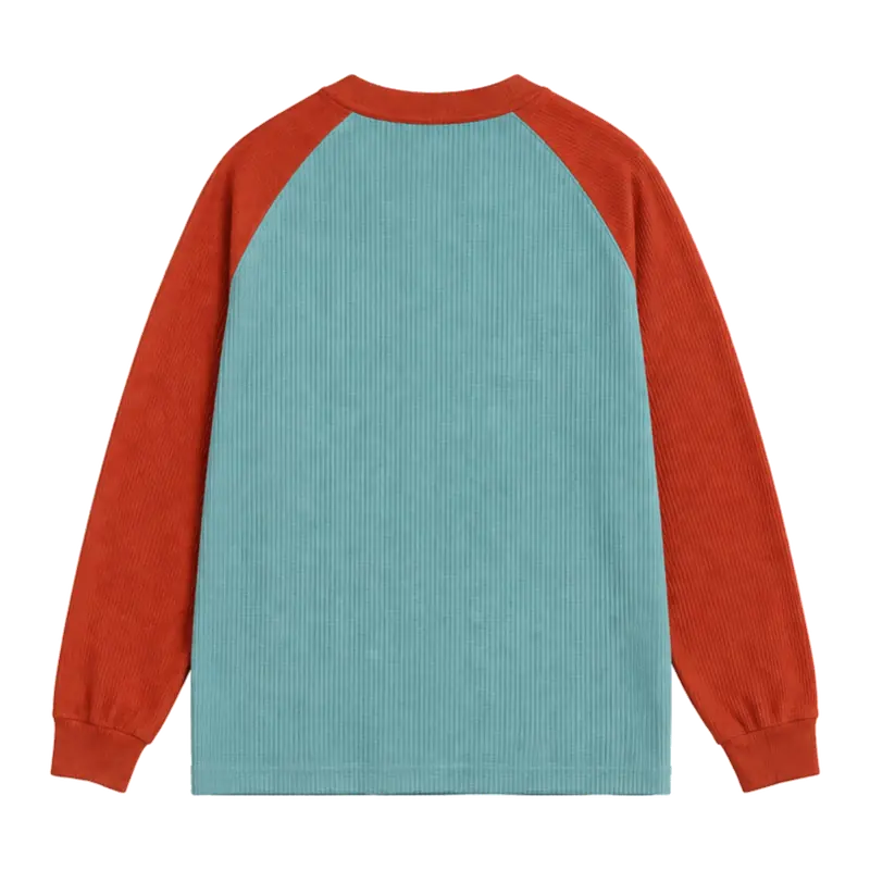 MW–009 faded aqua and red Time Eternal waffle thermal, back view