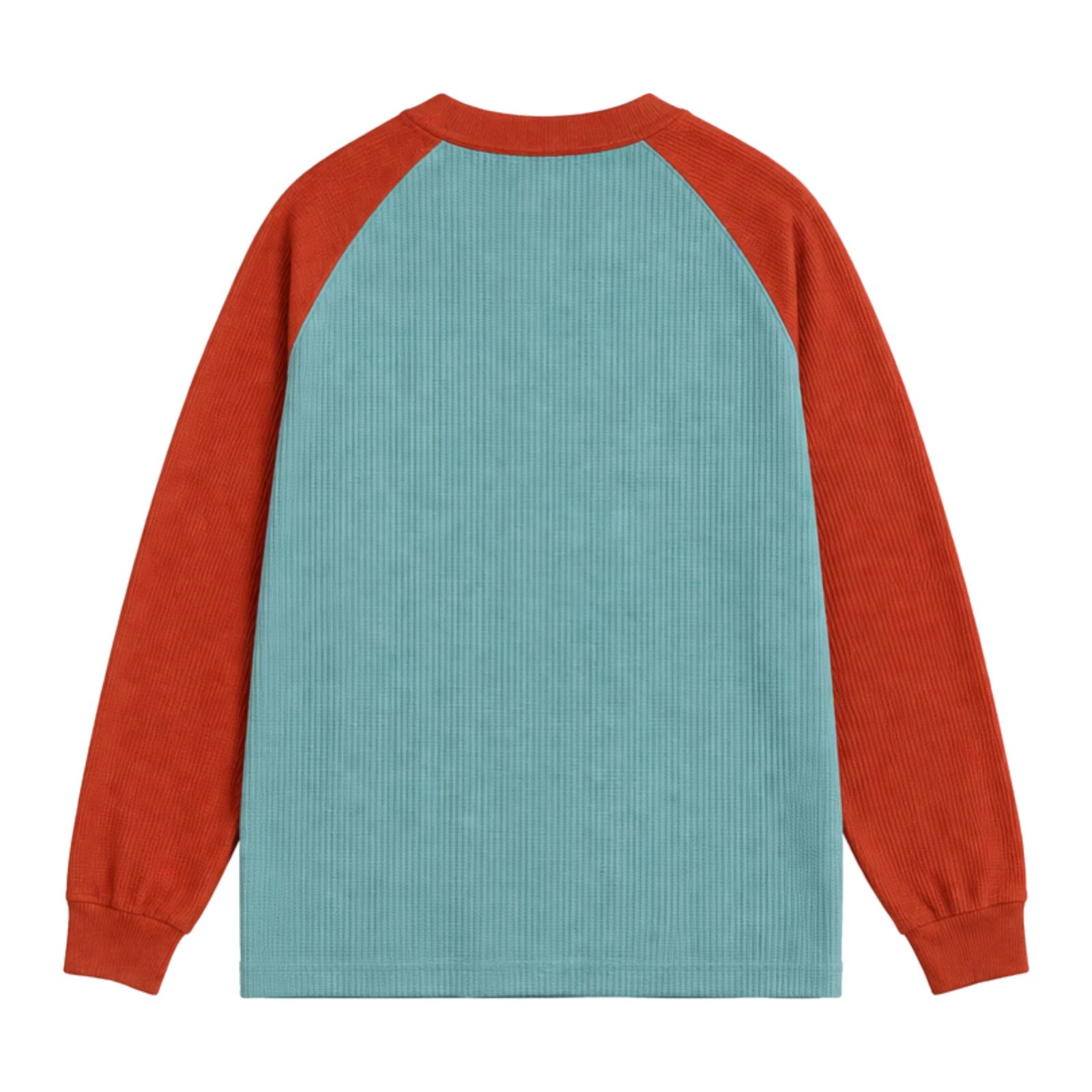 MW–009 faded aqua and red Time Eternal waffle thermal, back view